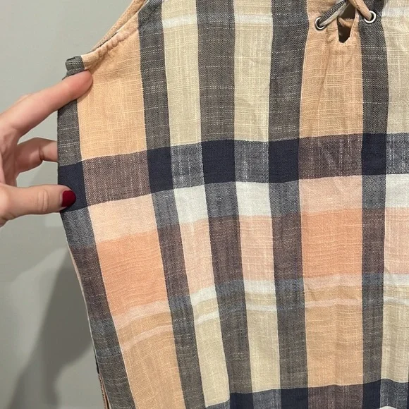 Bella Dahl Dress Lace-Up Back Plaid Midi pink and blue Size Small - Picture 4 of 9